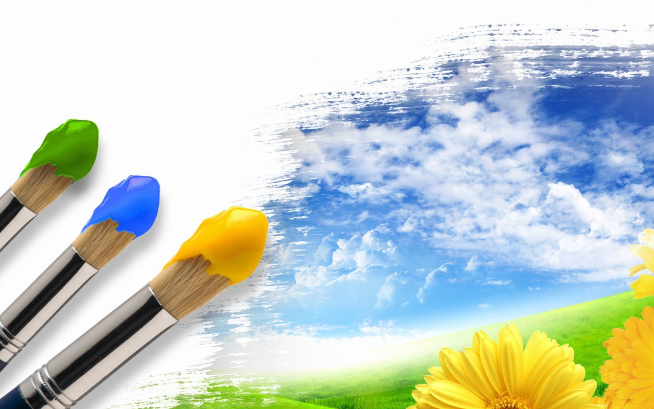 Кисти с краской на холсте