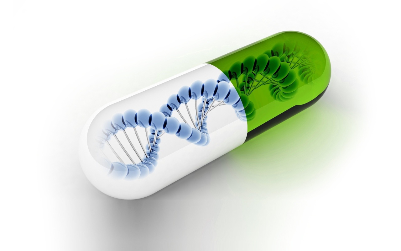 ДНК в капсуле, белый фон