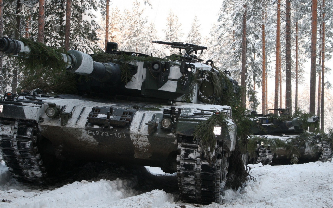 Танк в маскировке в лесу