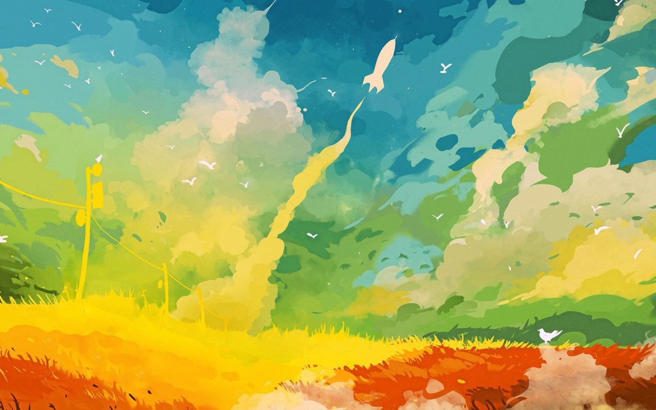 Детский рисунок, полет ракеты