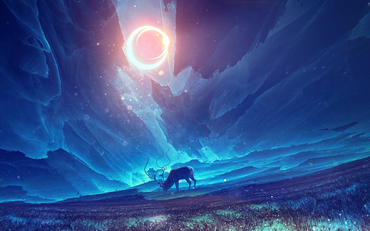 Олень на пастбище под полярным солнцем