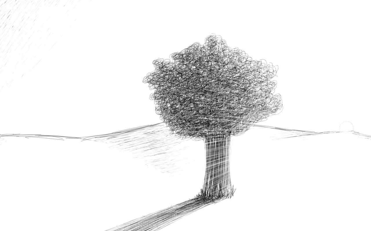 Дерево в пустыне, рисунок карандашом