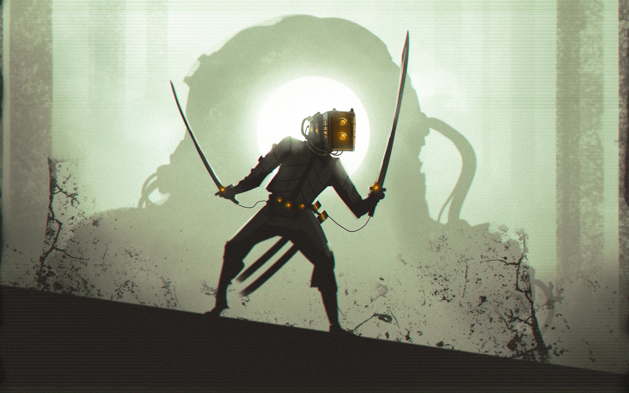 Мужчина с катанами, киберпанк