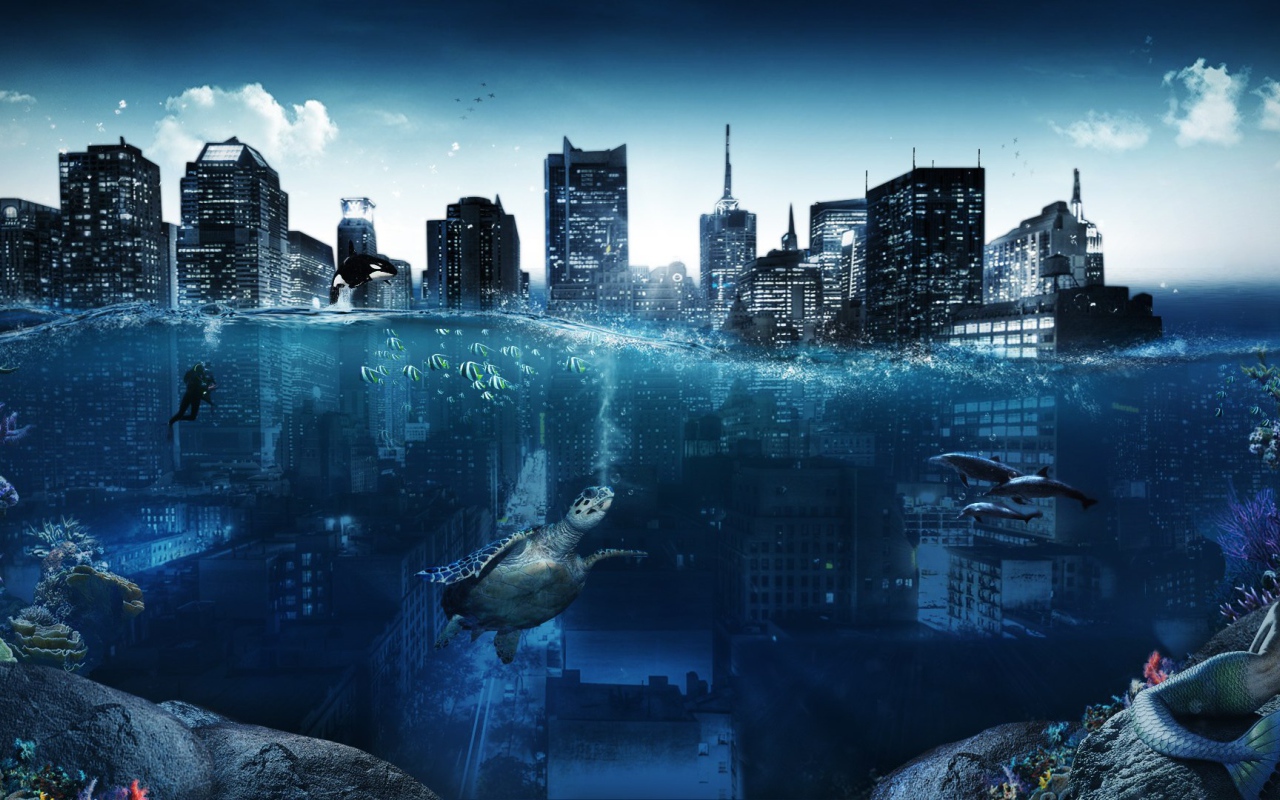 Животные в затонувшем городе