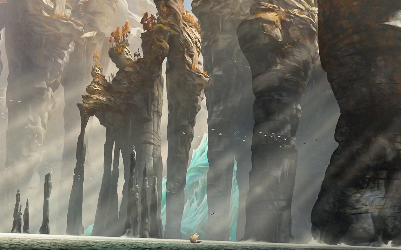 Лодка у подножия каменных столбов