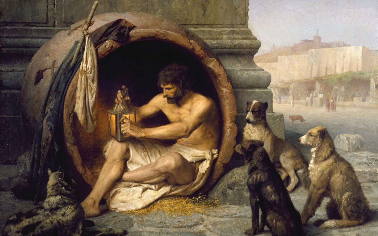 Диоген сидит в бочке