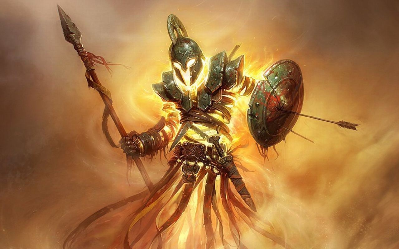 Огненный воин в греческих доспехах