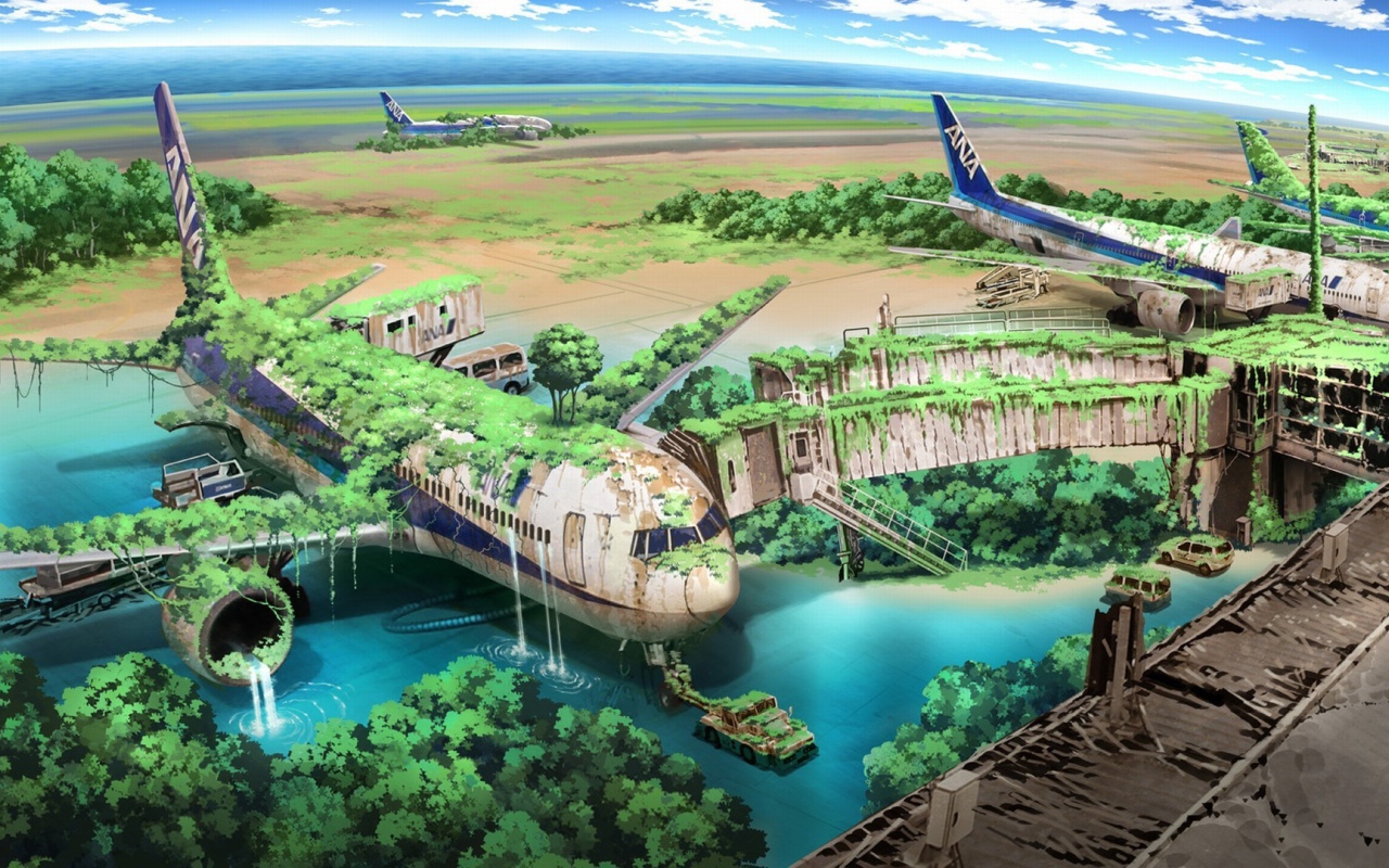 Поросшие травой руины аэропорта