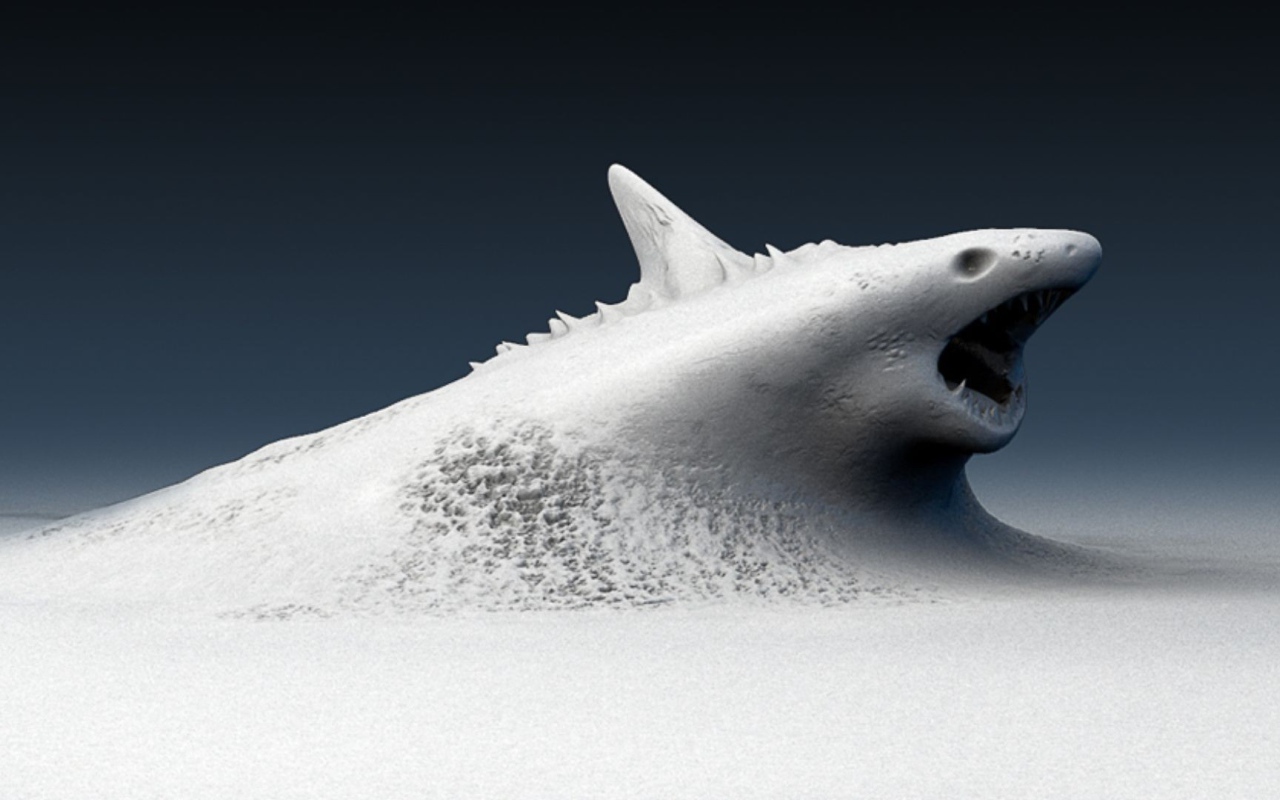 Окаменевшая акула на дне моря