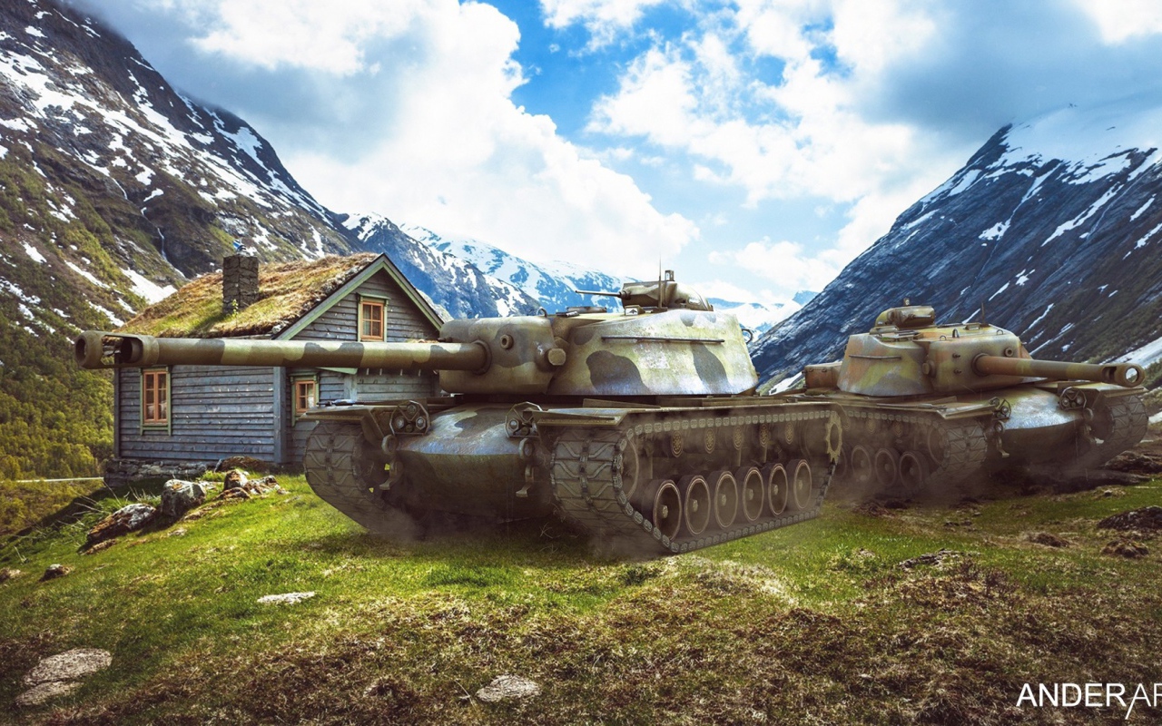 Танки у хижины в горах