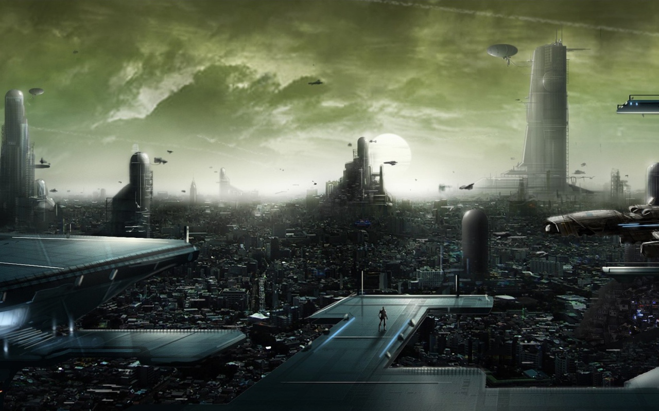 Технологичный город в будущем