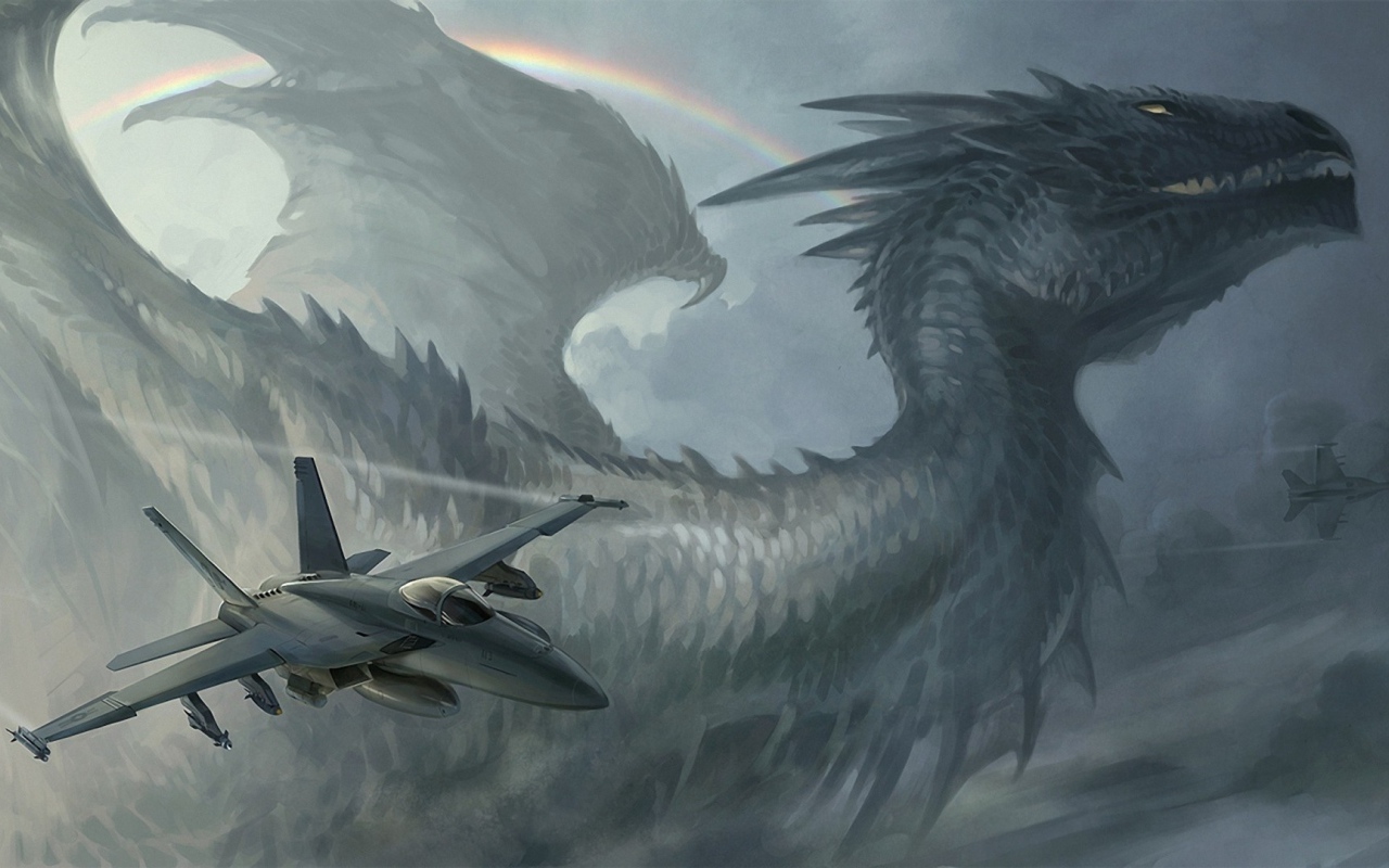 Самолет на фоне дракона