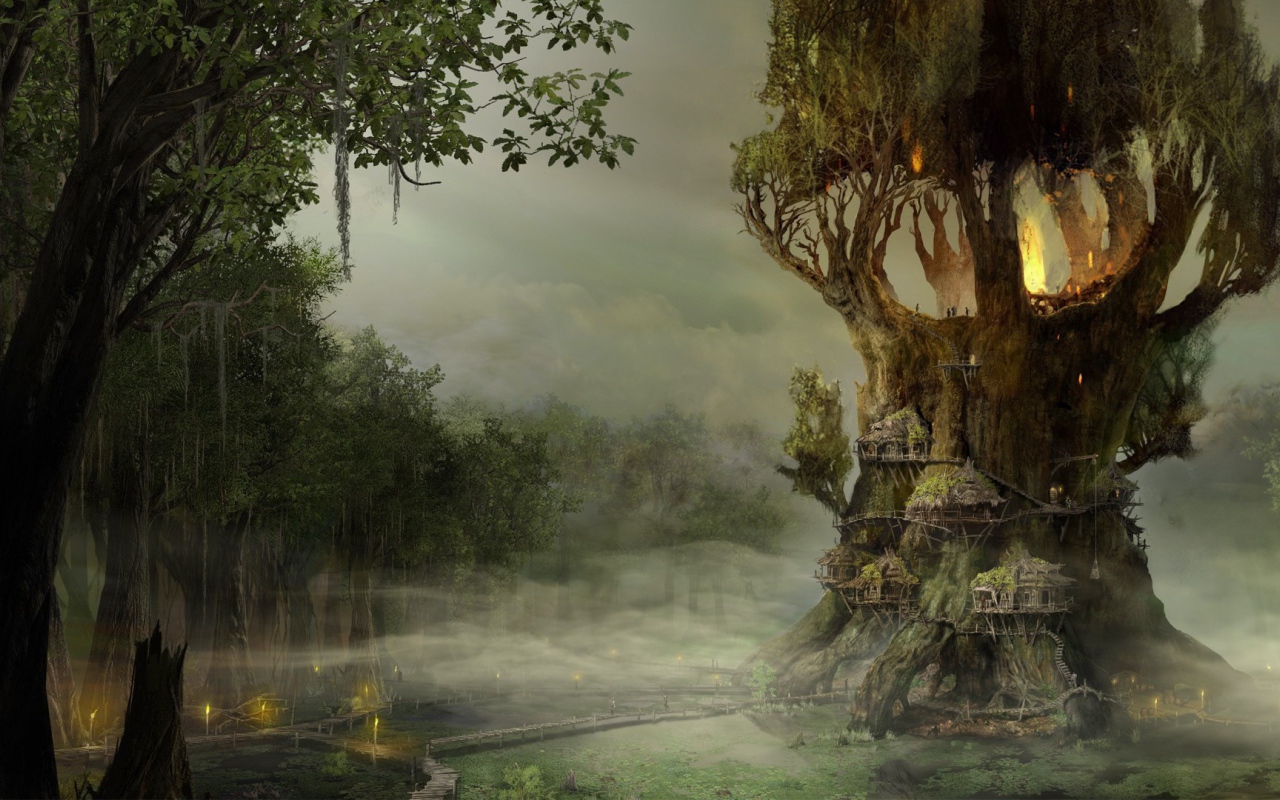 Деревушка на коре исполинского дерева