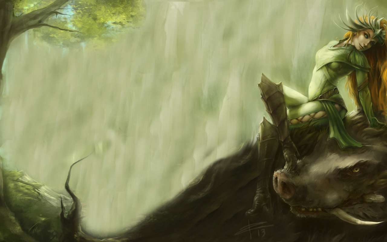 Артемис на лесном звере, игра Smite