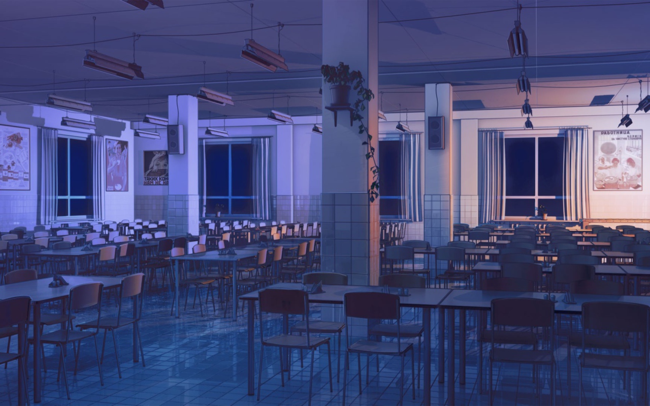 Ночь в столовой в игре Бесконечное лето