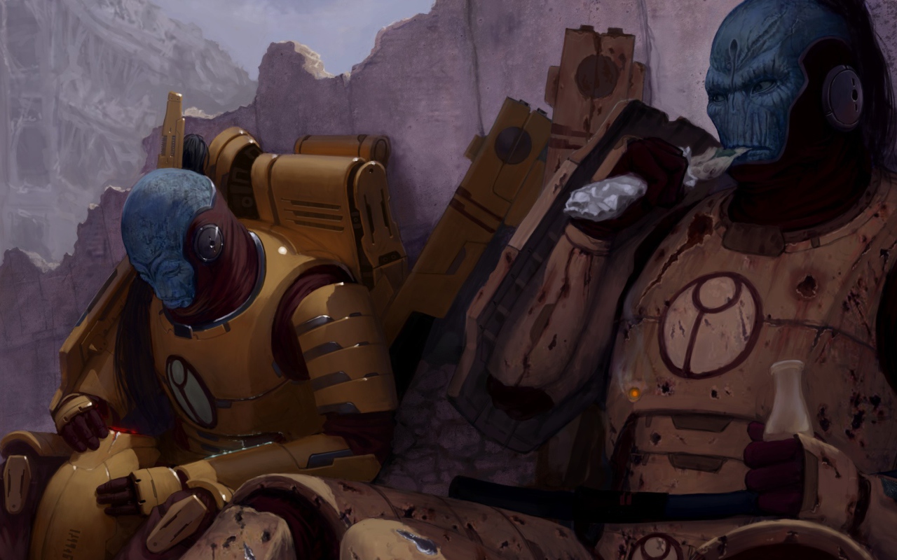 Солдаты империи на отдыхе в игре Warhammer 40000