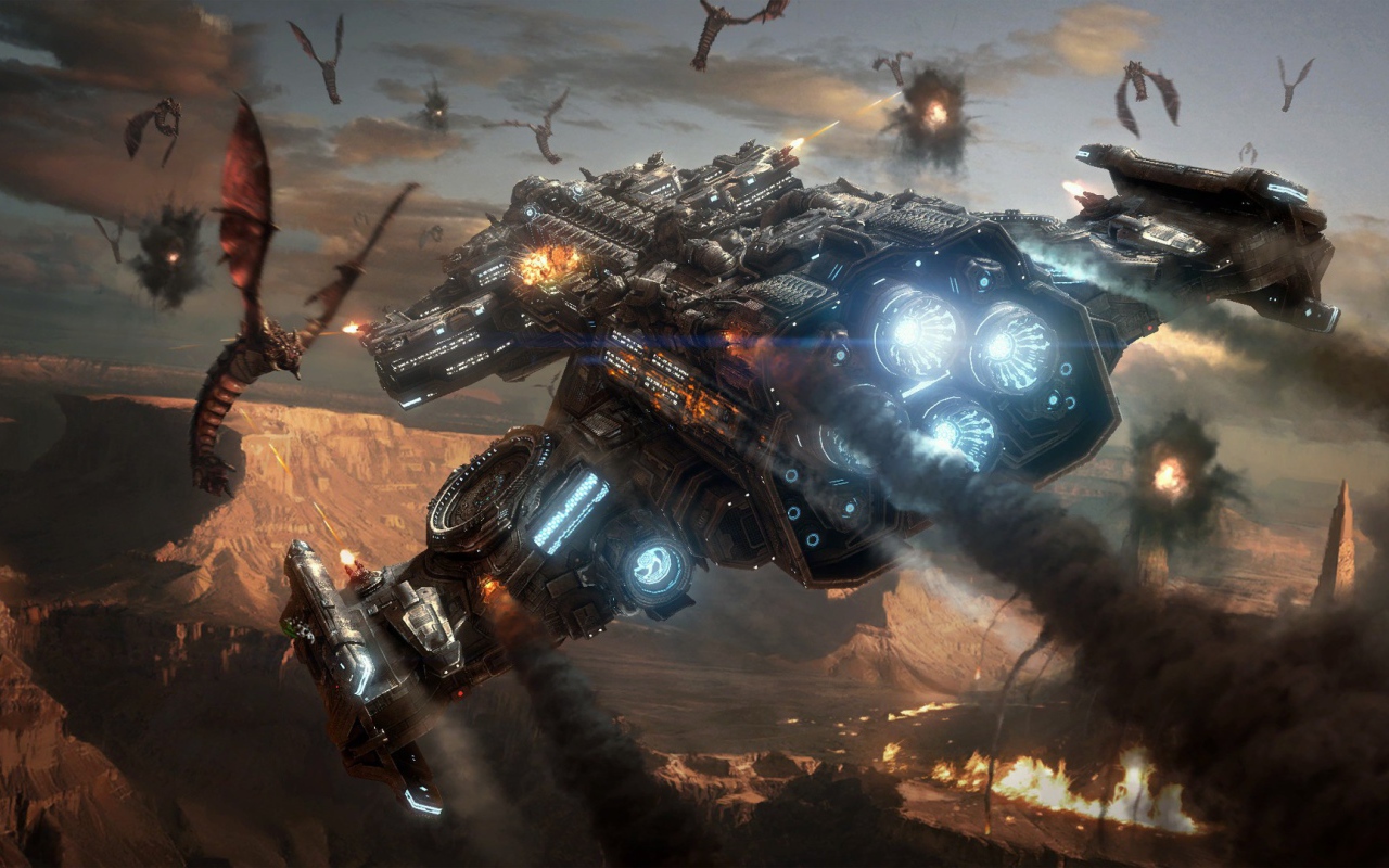 Космическое сражение в игре Starcraft II