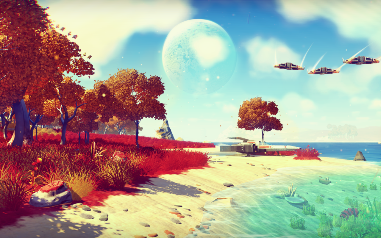 Пляж у моря в игре No Man's Sky
