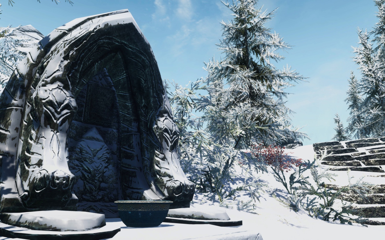 Зимний пейзаж в игре The Elder Scrolls V Skyrim