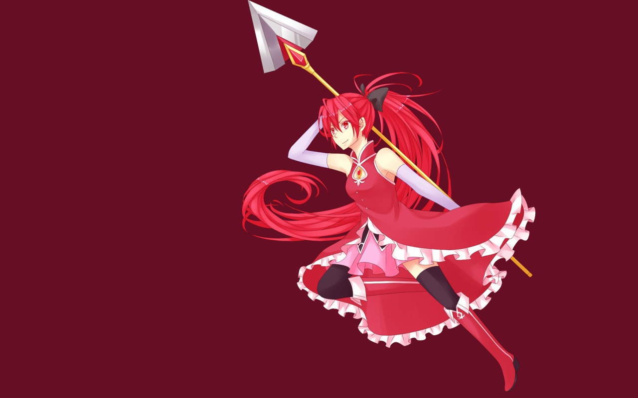 Девушка на красном фоне, аниме Девочка-волшебница Мадока