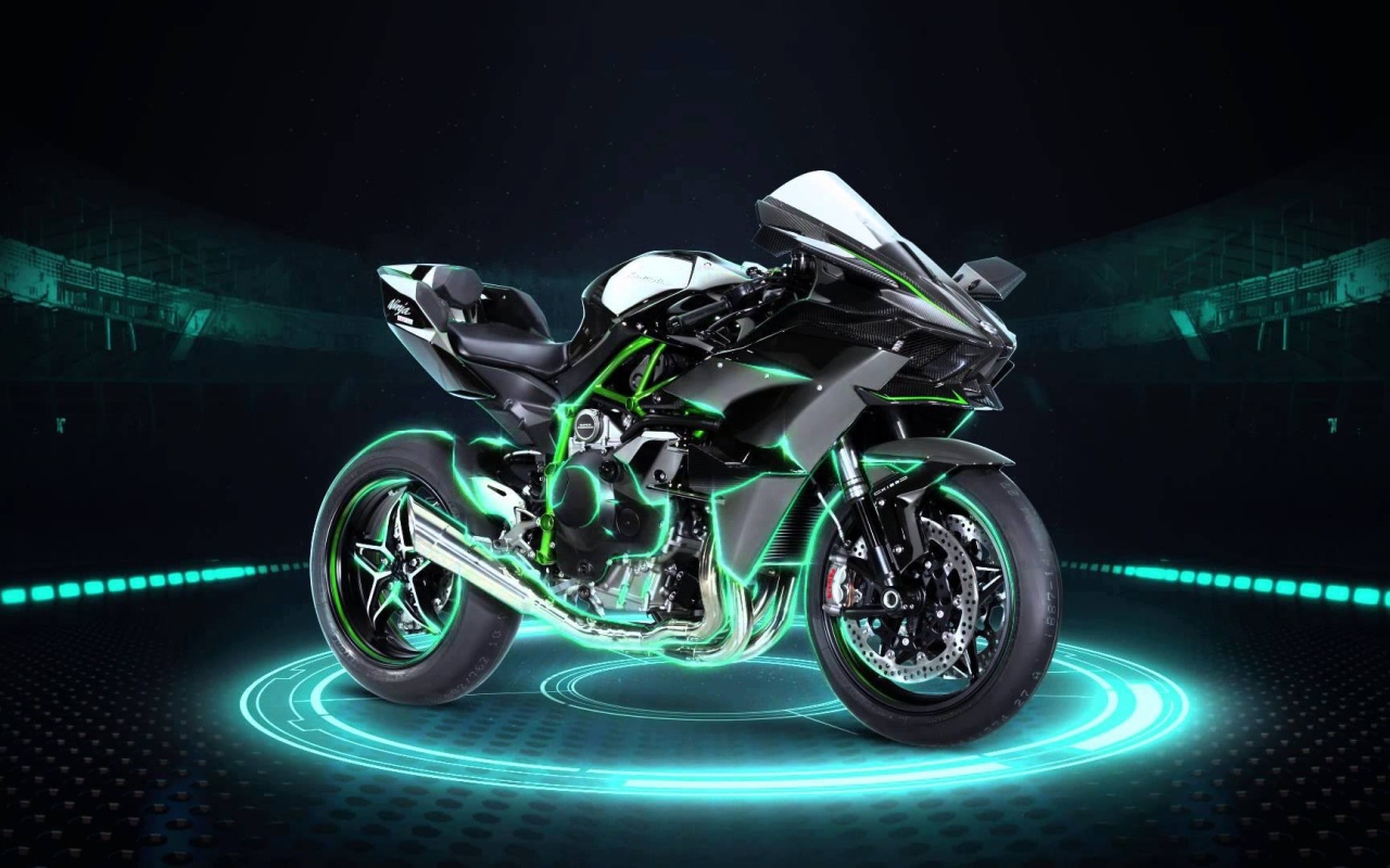 Неоновый мотоцикл Кавасаки