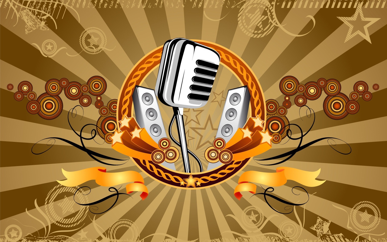 Аудио колонки и студийный микрофон