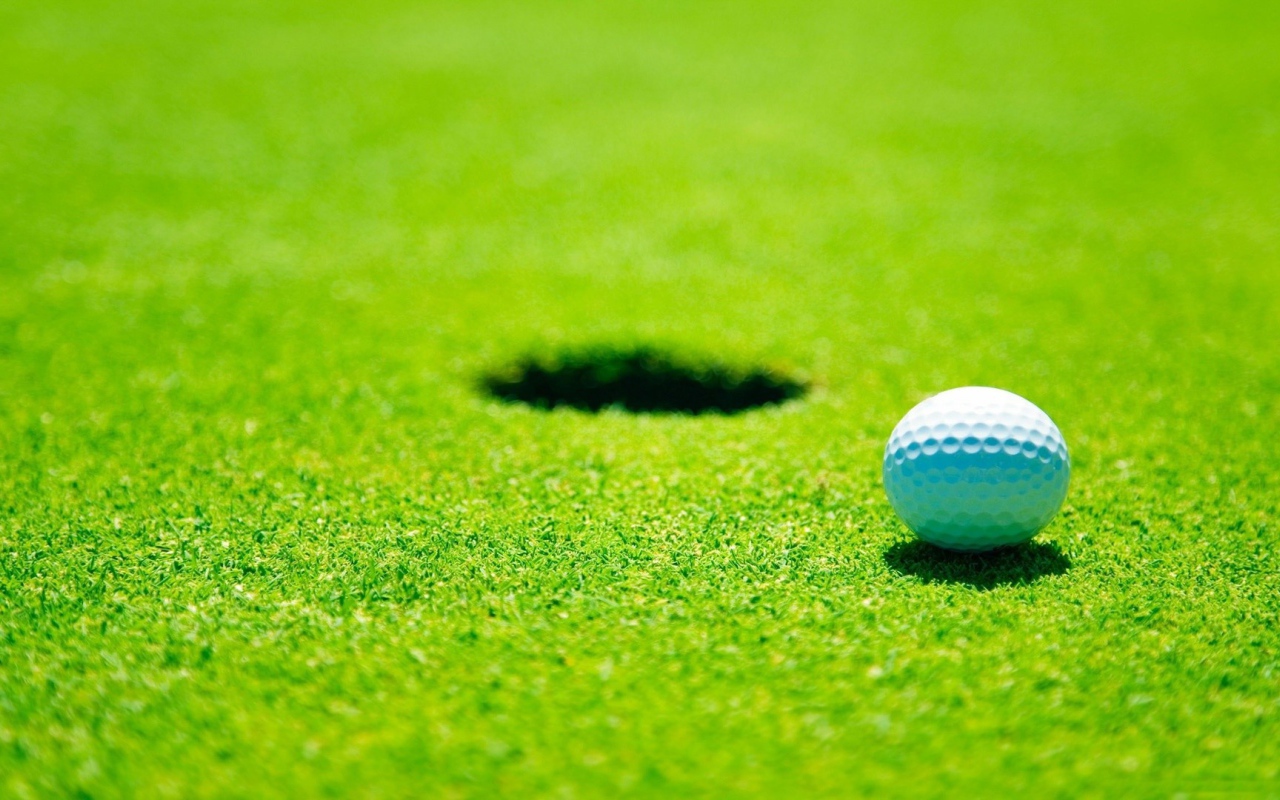 Белый мяч для гольфа у лунки