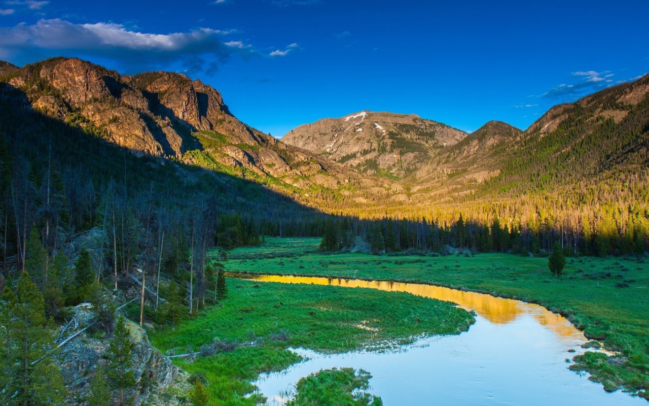 Узкая река в горной долине
