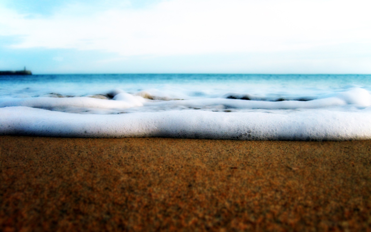 Белая пена волны у берега