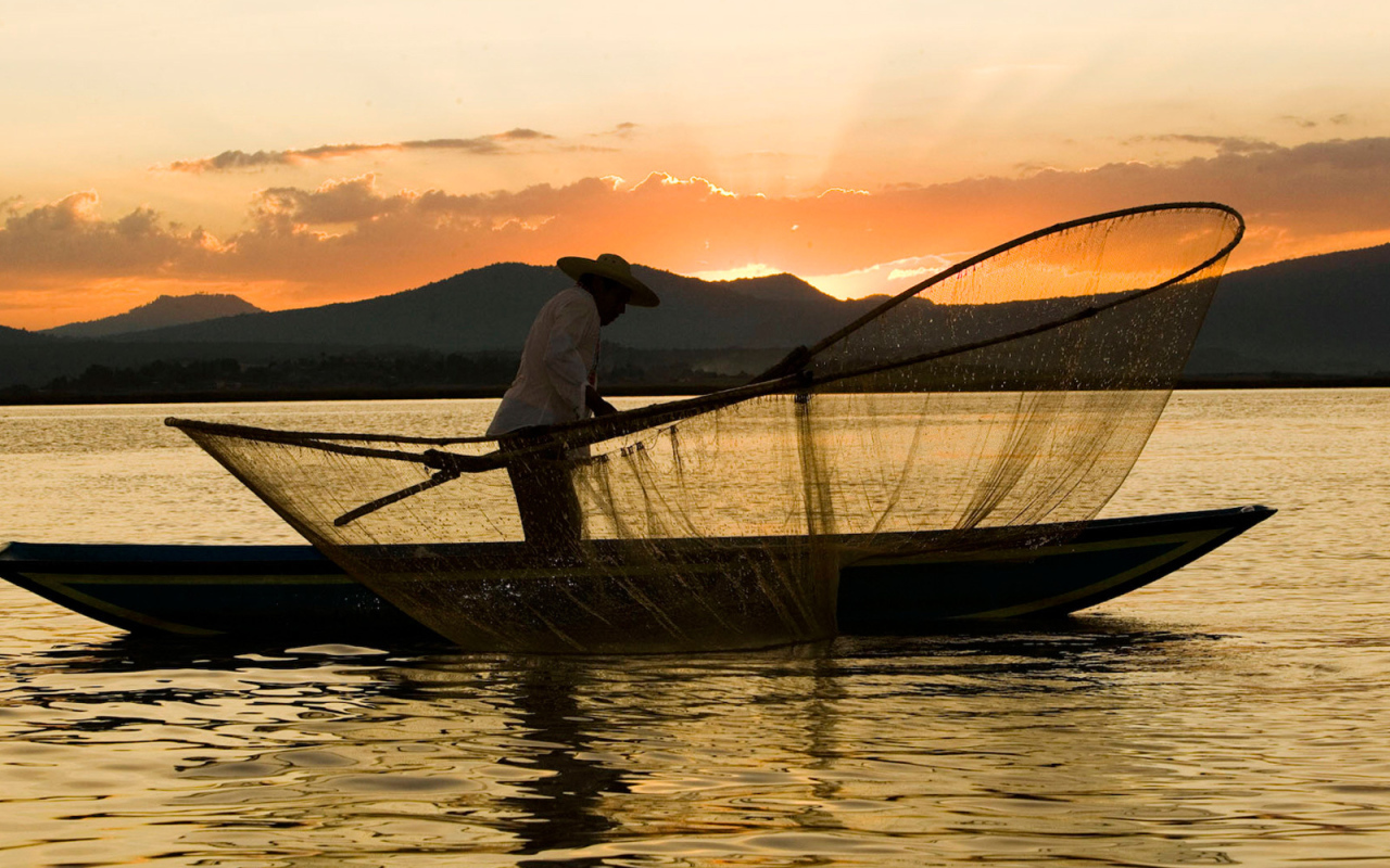 Рыбак закидывает сеть