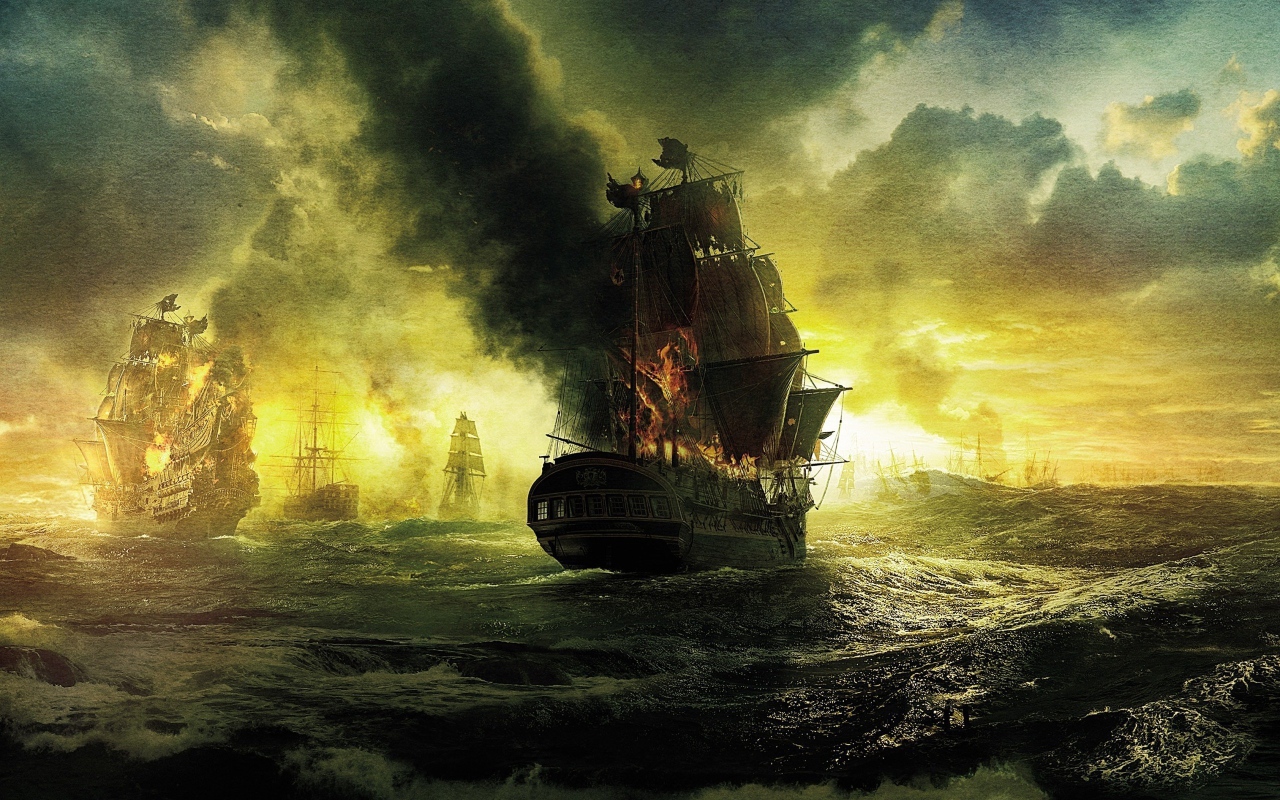 Горящие корабли после сражения, картина