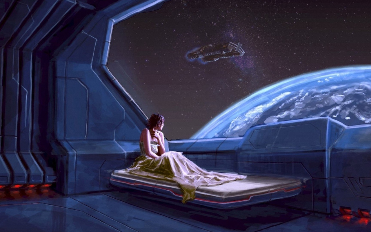 Девушка на космической станции