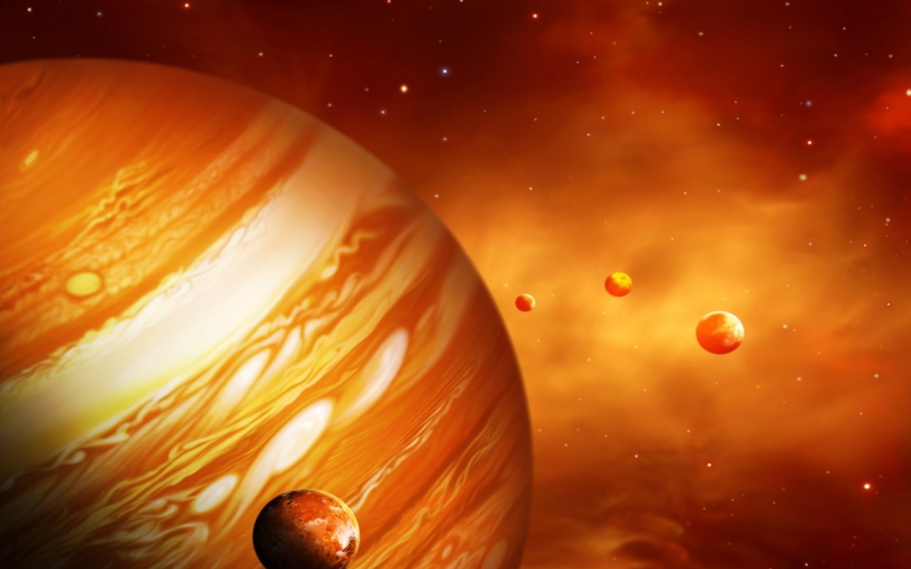 Планета Юпитер со спутниками