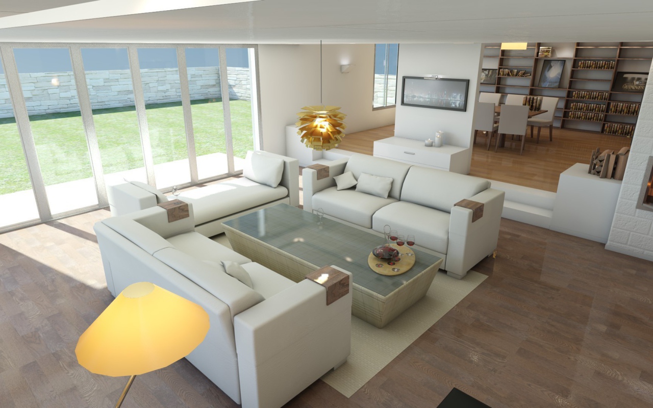 Белые кожаные диваны в светлой гостиной