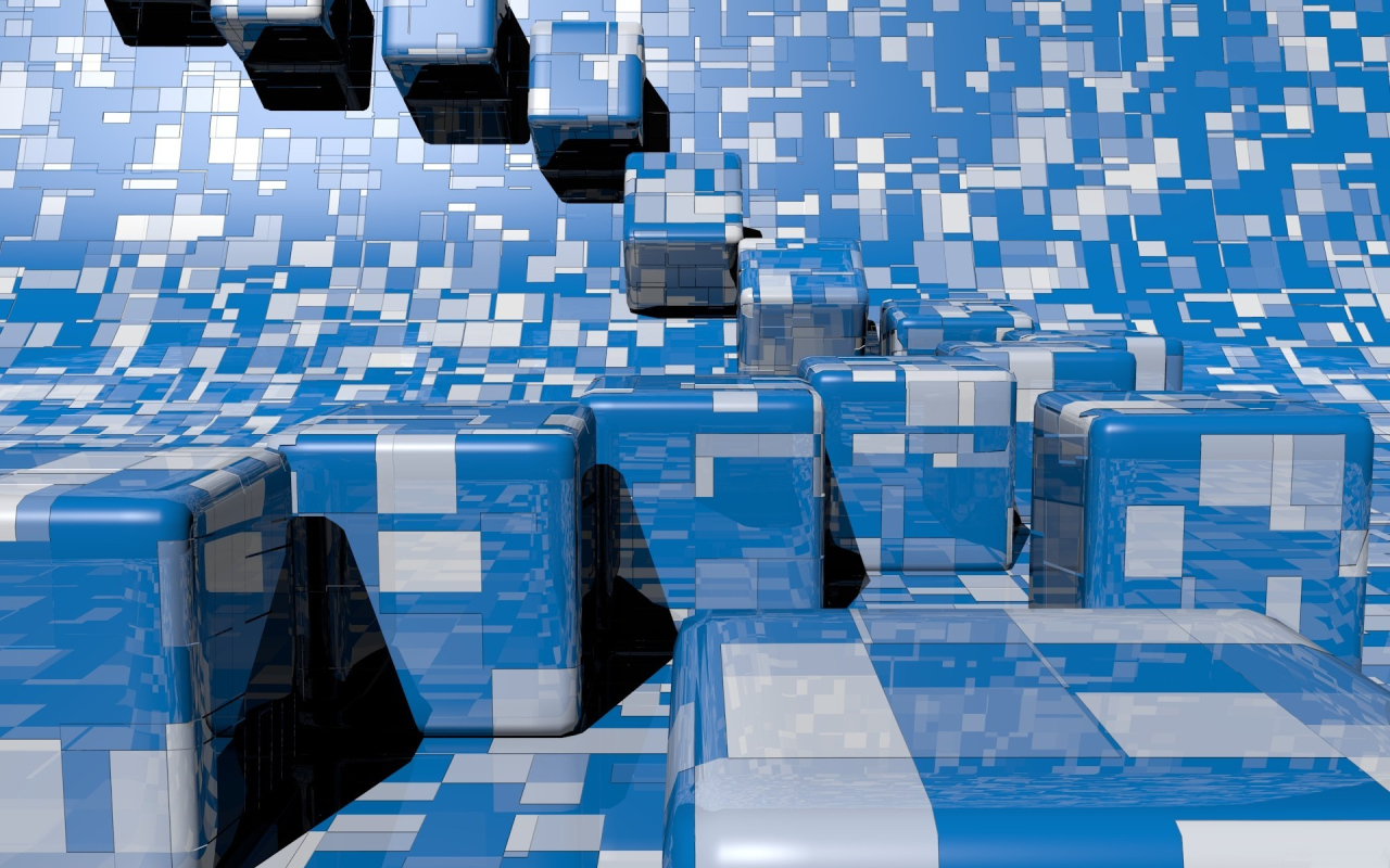 Сине - белые кубы 3D графика 