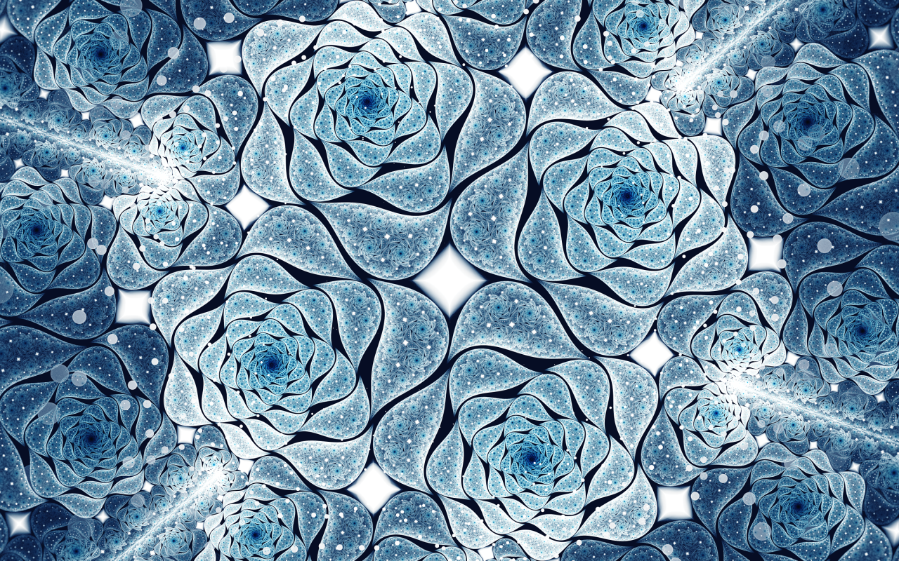 Голубые абстрактные цветы, фрактальный рисунок
