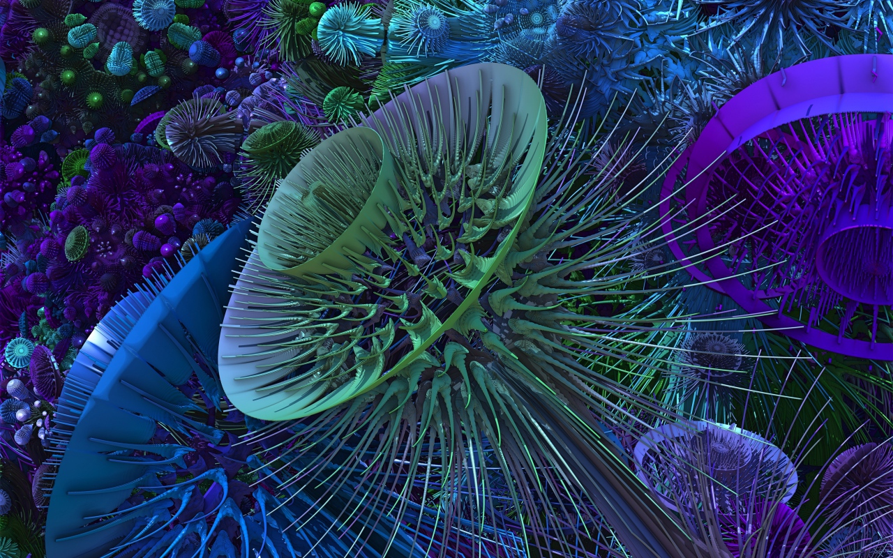 Ажурные объемные фигуры фантастических цветов 3д графика