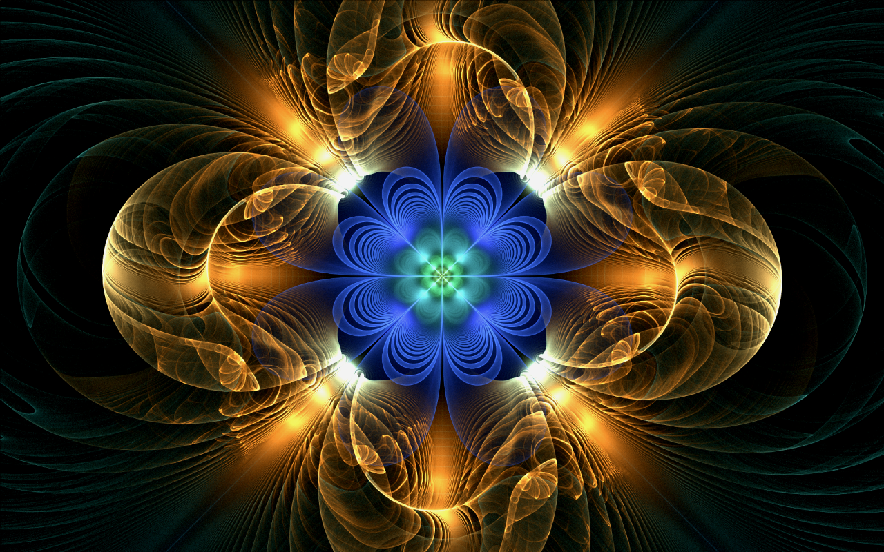 Желто голубой абстрактный фрактальный цветок 