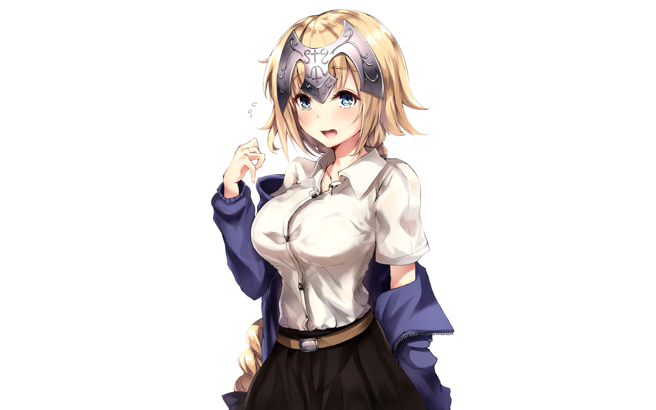 Девушка в костюме на белом фоне аниме Судьба. Апокриф