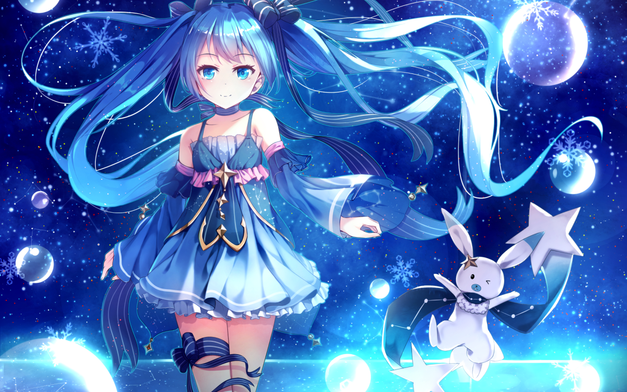 Девушка певица Мику Хацунэ аниме Вокалоид 