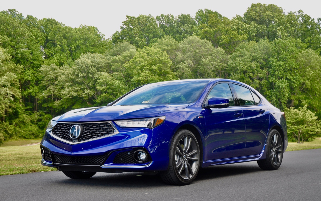 Синий электрический автомобиль Acura TLX A-Spec, 2018