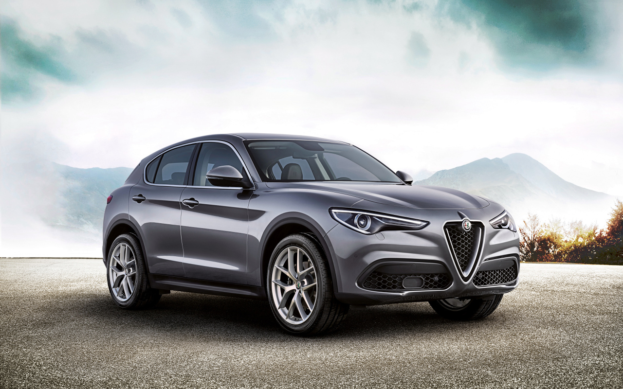 Серый автомобиль Alfa Romeo Stelvio Worldwide, 2017 