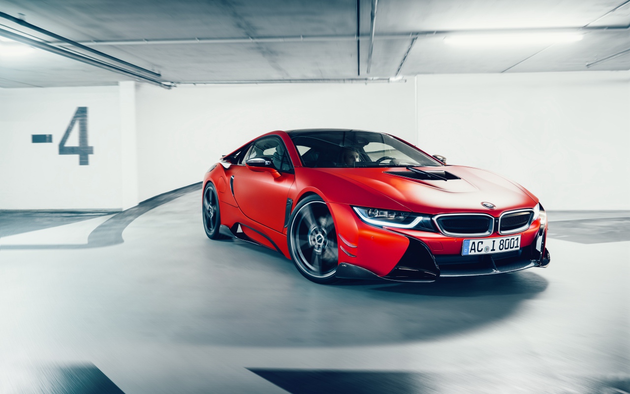 Красный спортивный автомобиль BMW i8 AC Schnitzer ACS8