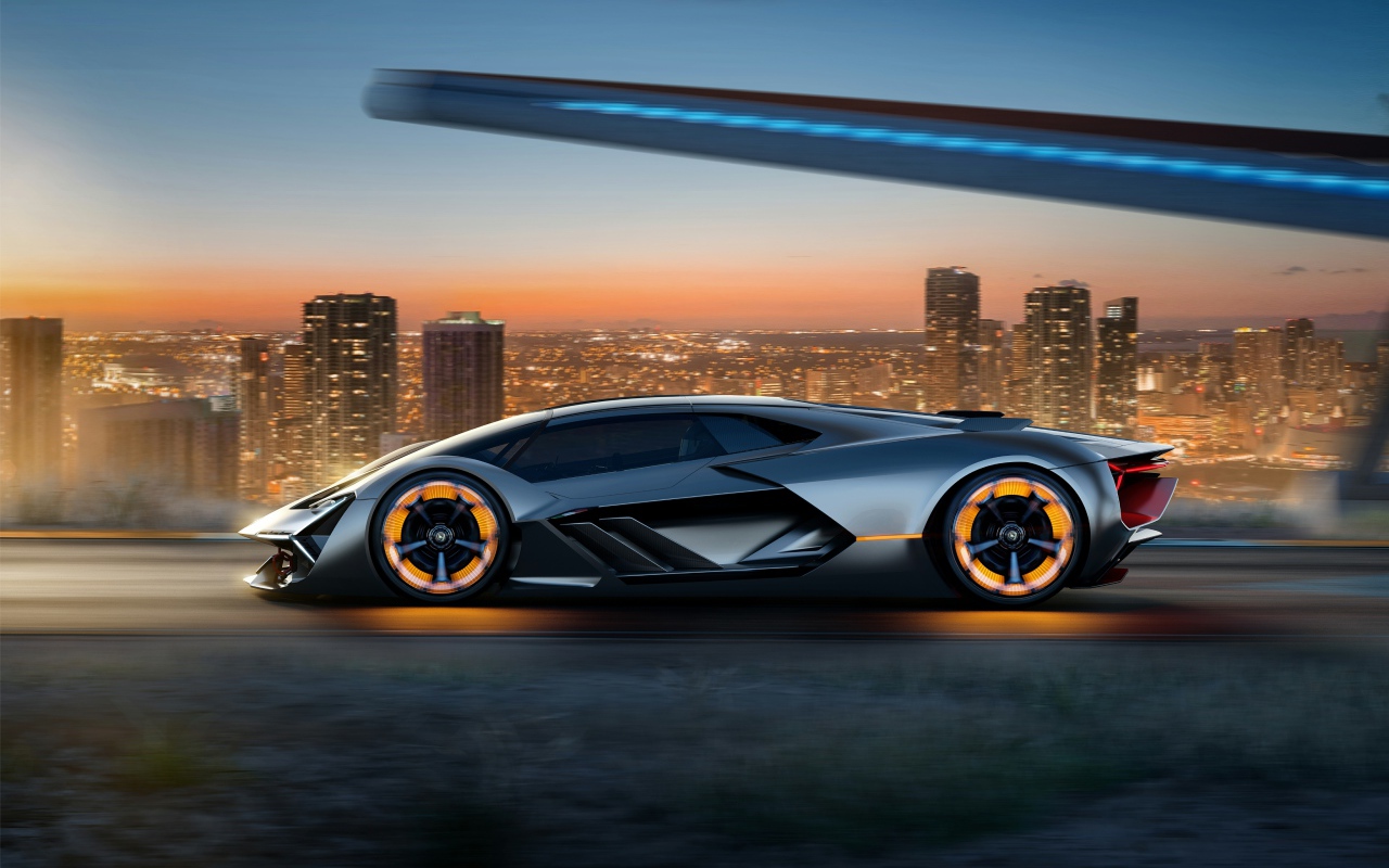 Спортивный автомобиль  Lamborghini Terzo Millennio на скорости
