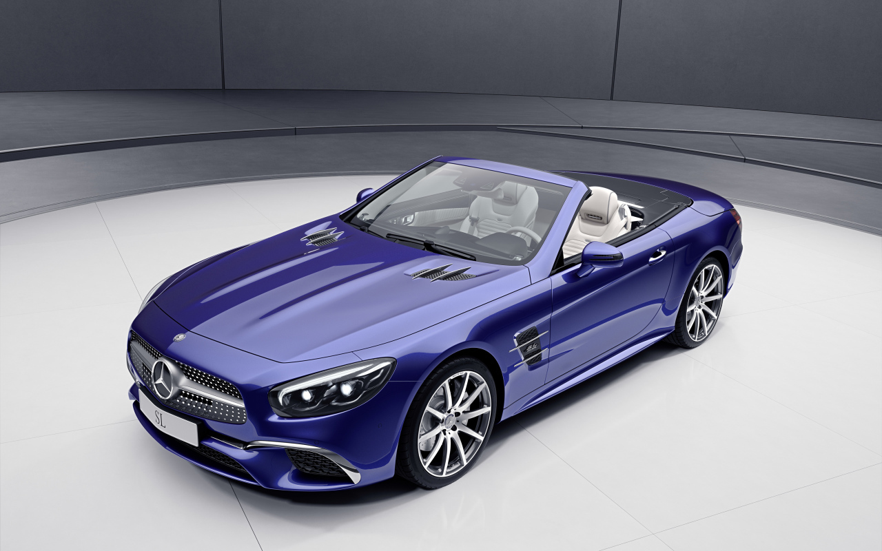 Синий кабриолет Mercedes-Benz SL-Klasse, 2017 