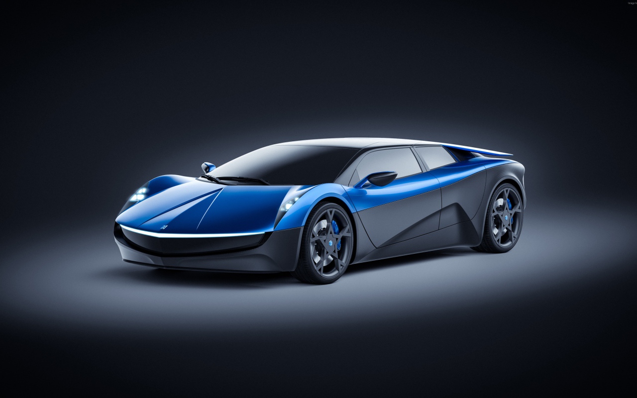 Синий электромобиль Elextra Electric Sedan концепт