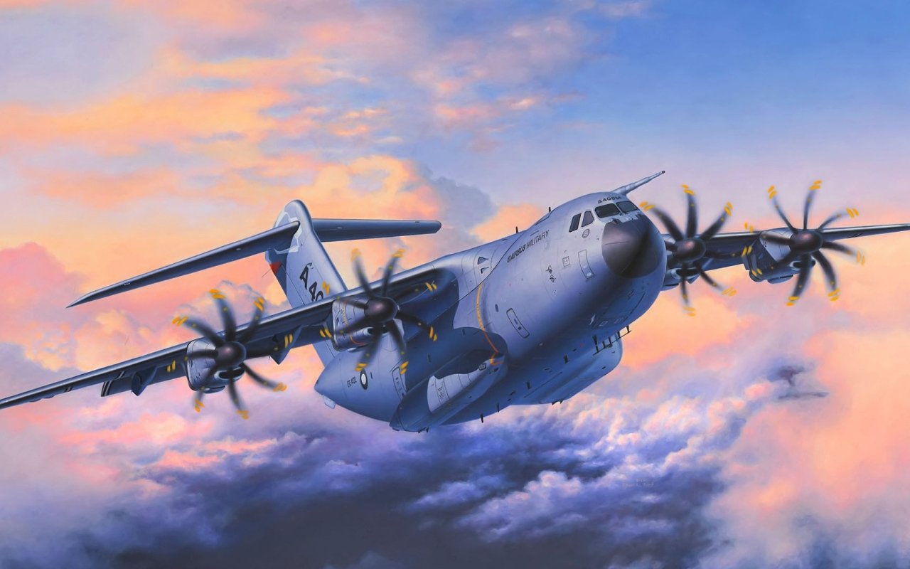 Военный транспортный самолет Airbus  A400M  в небе