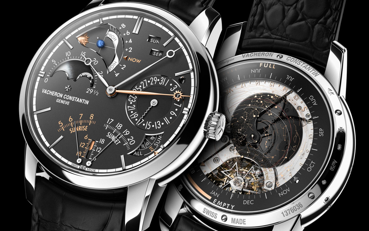 Стильные дорогие часы Vacheron Constanin с черным кожаным ремешком