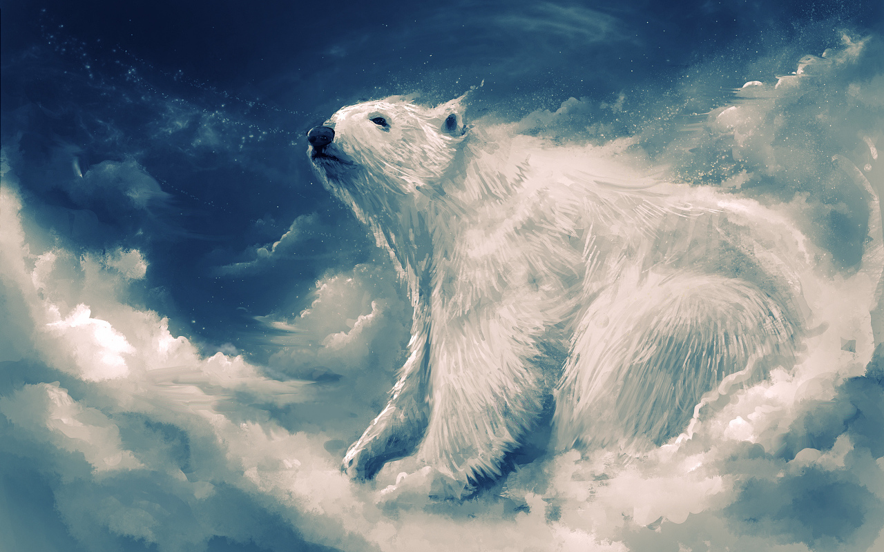 Большой белый медведь на облаке