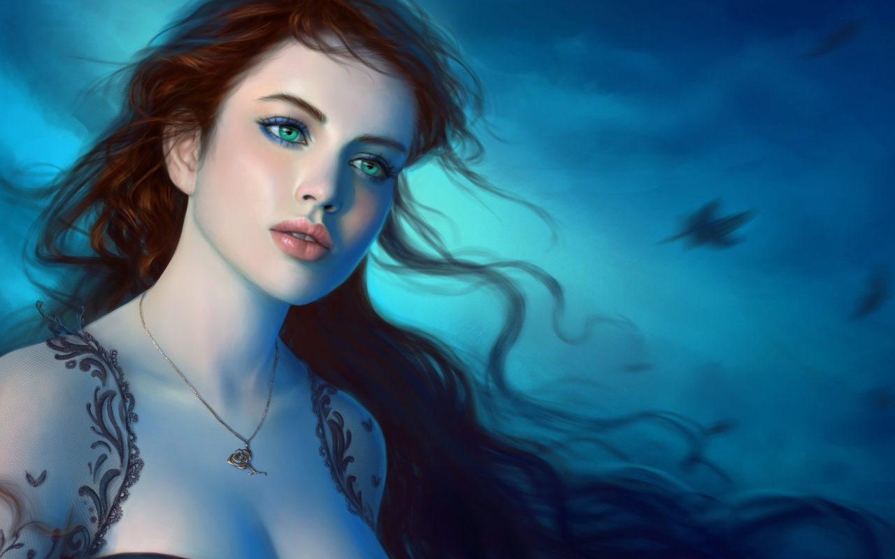 Красивая молодая девушка с зелеными глазами, фэнтези